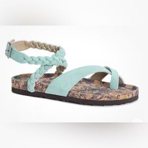 Muk Luks Estelle‎ Ankle Strap Toe Loop Sandal Blue Floral New Without Tags